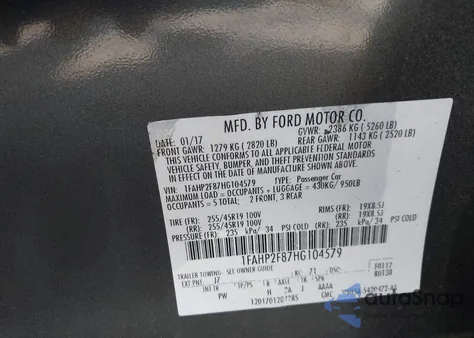2017 Ford Taurus Limited from USA, damaged, VIN 1FAHP2F87HG104579